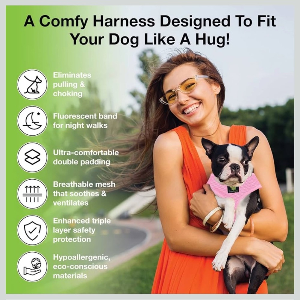 EcoBark Pink Dog Harness - M - Picture 6 of 7